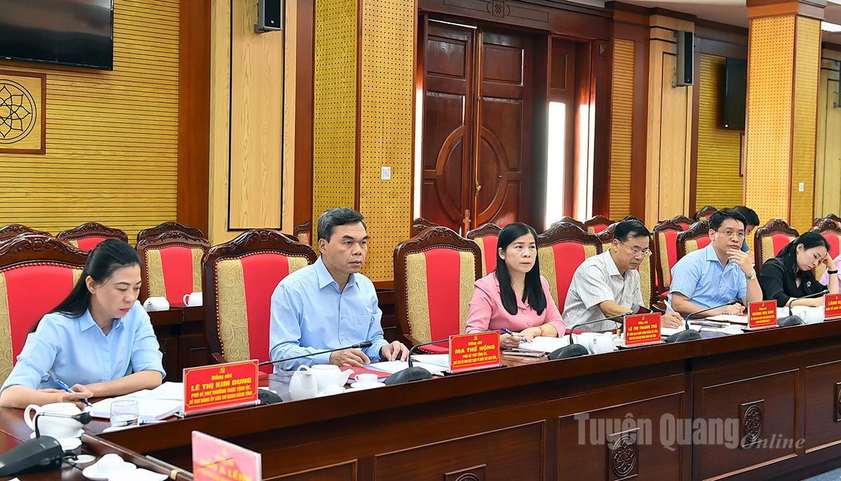 Các đồng chí Thường trực Tỉnh ủy và đại biểu dự buổi làm việc.
