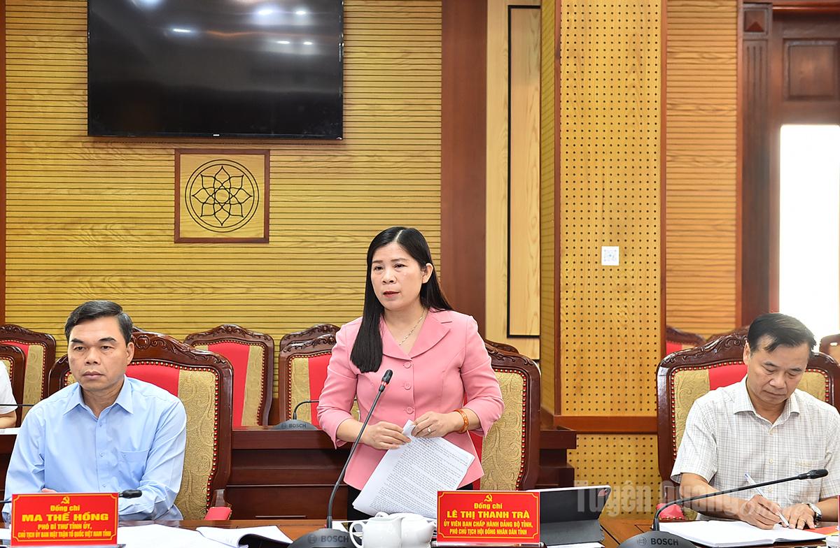 Đồng chí Phó Chủ tịch HĐND tỉnh Lê Thị Thanh Trà phát biểu tại buổi làm việc.