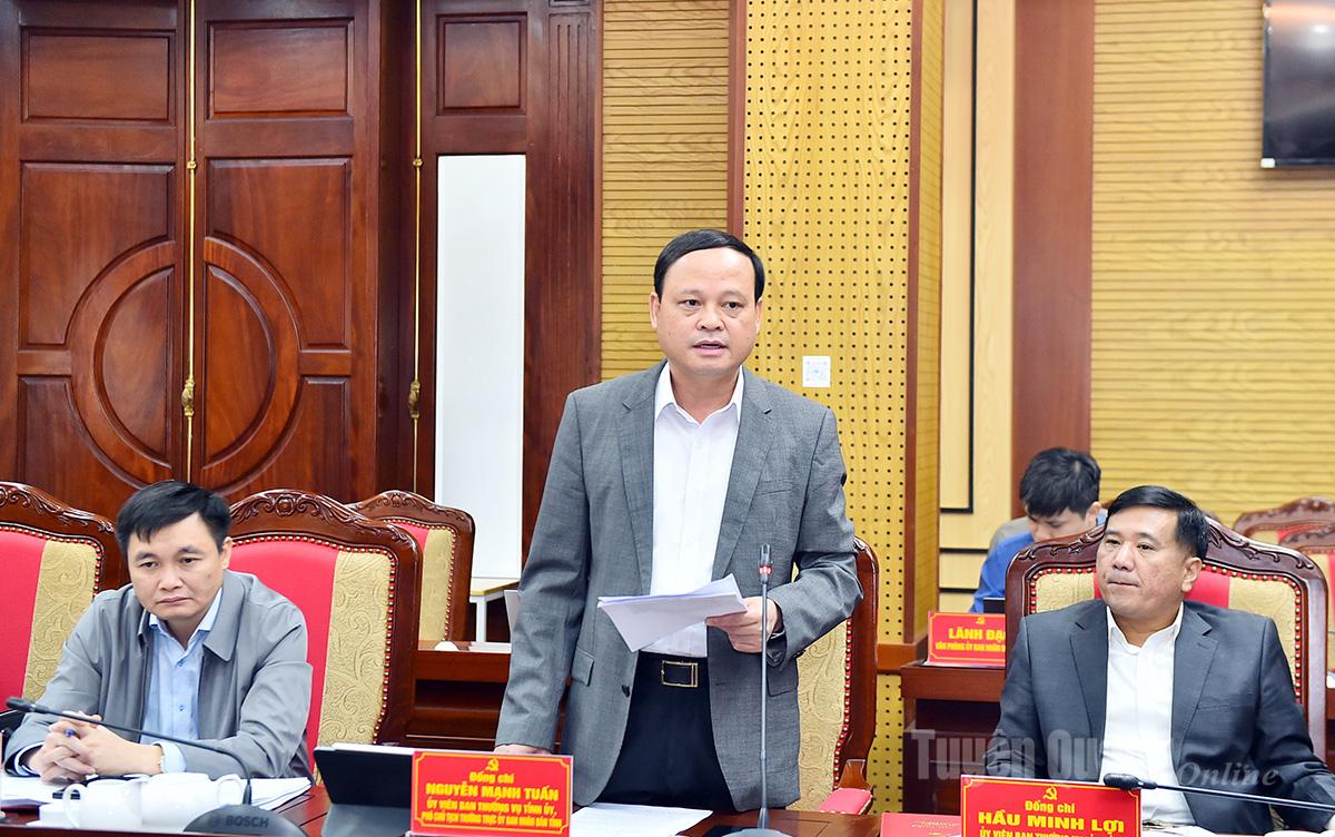 Phó Chủ tịch Thường trực UBND tỉnh Nguyễn Mạnh Tuấn phát biểu tại cuộc họp.