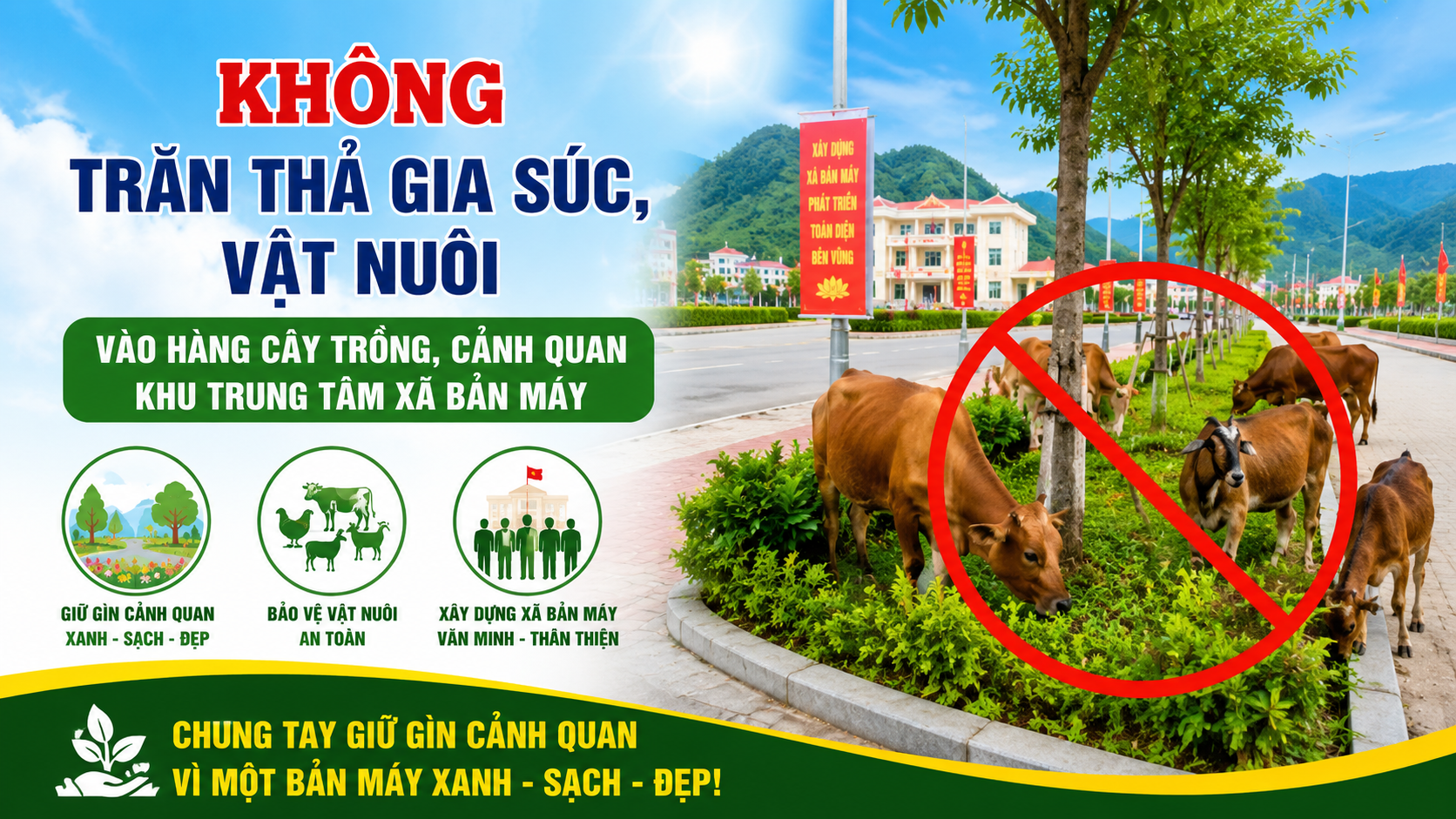 XÃ BẢN MÁY TUYÊN TRUYỀN BẢO VỆ CÂY TRỒNG CẢNH QUAN DỌC TUYẾN ĐƯỜNG KHU TRUNG TÂM XÃ