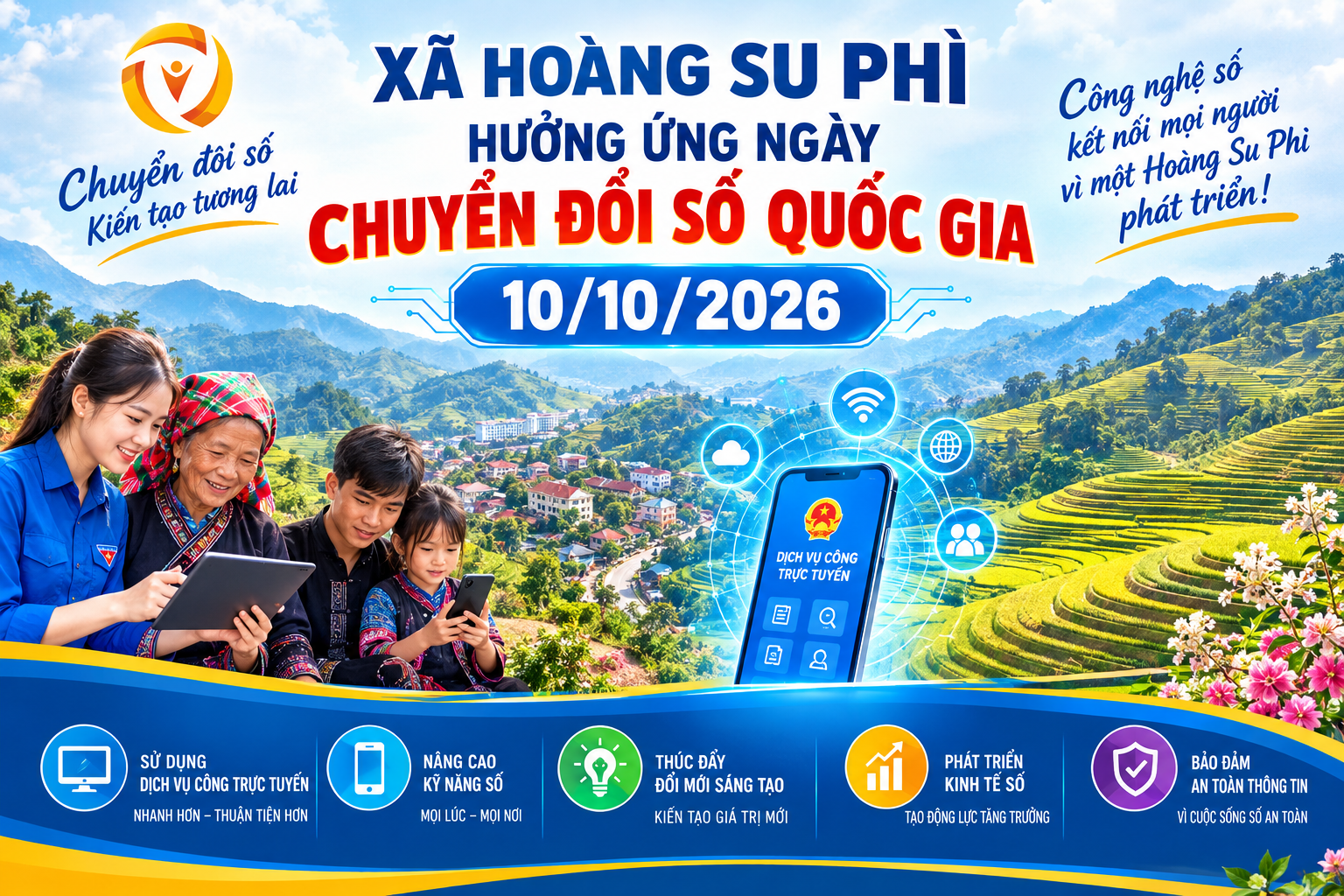 Xã Hoàng Su Phì hưởng ứng ngày Chuyển đổi số quốc gia 10/10/2026: "Lan toả kỹ năng số, đưa chuyển đổi số đến gần người dân".