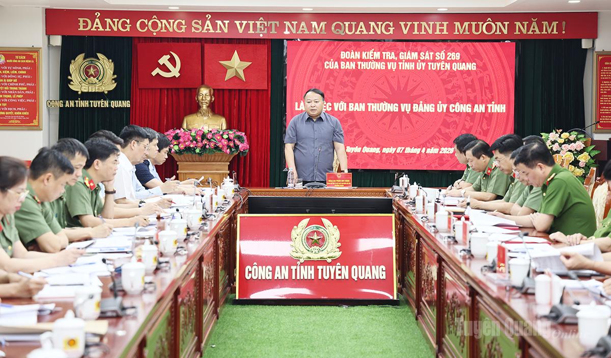 Đoàn kiểm tra, giám sát số 269 của Ban Thường vụ Tỉnh ủy làm việc với Ban Thường vụ Đảng ủy Công an tỉnh