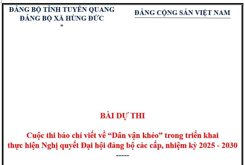 XÃ HÙNG ĐỨC TRIỂN KHAI CUỘC THI BÁO CHÍ VIẾT VỀ “DÂN VẬN KHÉO” VÀ GIỚI THIỆU CÁC TÁC PHẨM DỰ THI