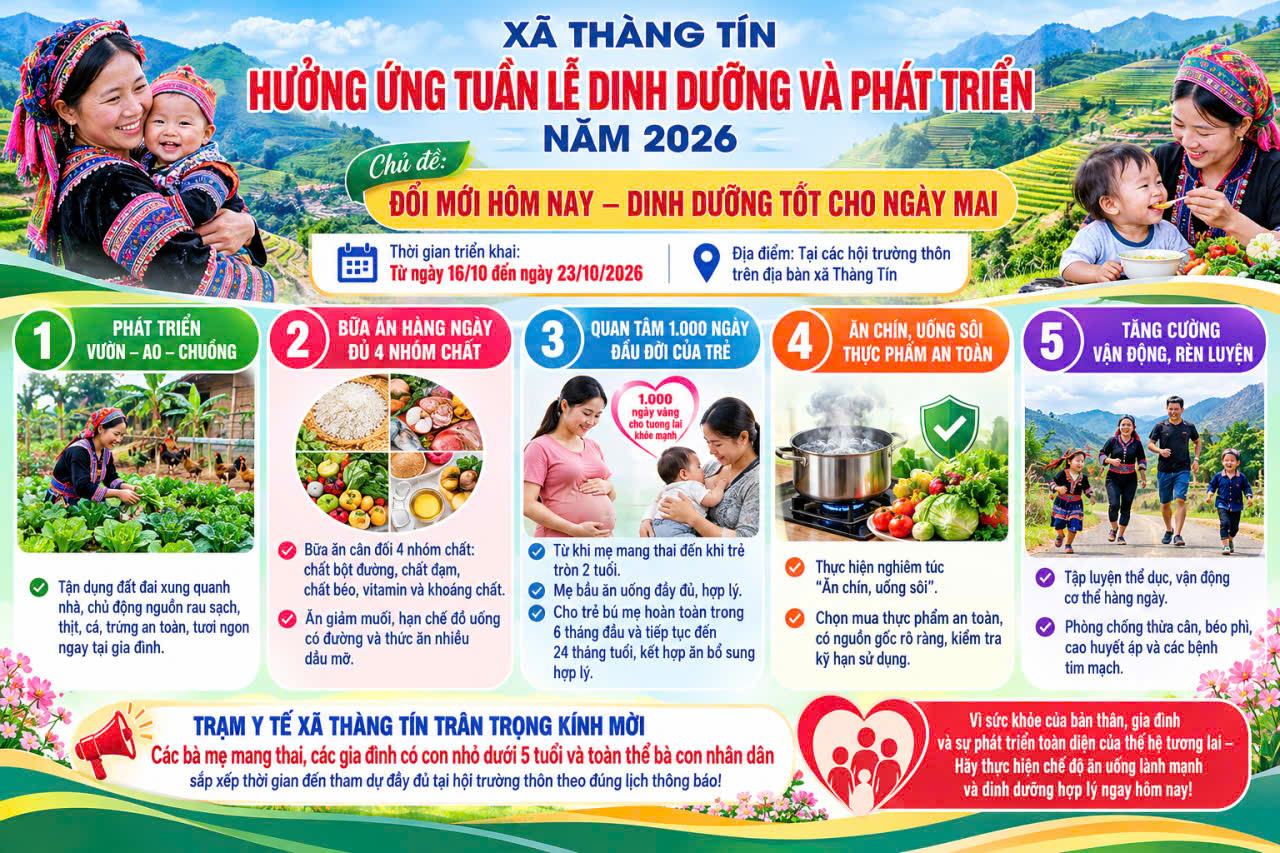 Xã Thàng Tín Hưởng ứng Tuần lễ Dinh dưỡng và Phát triển năm 2026