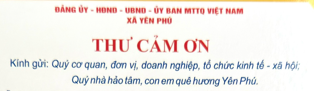 THƯ CẢM ƠN