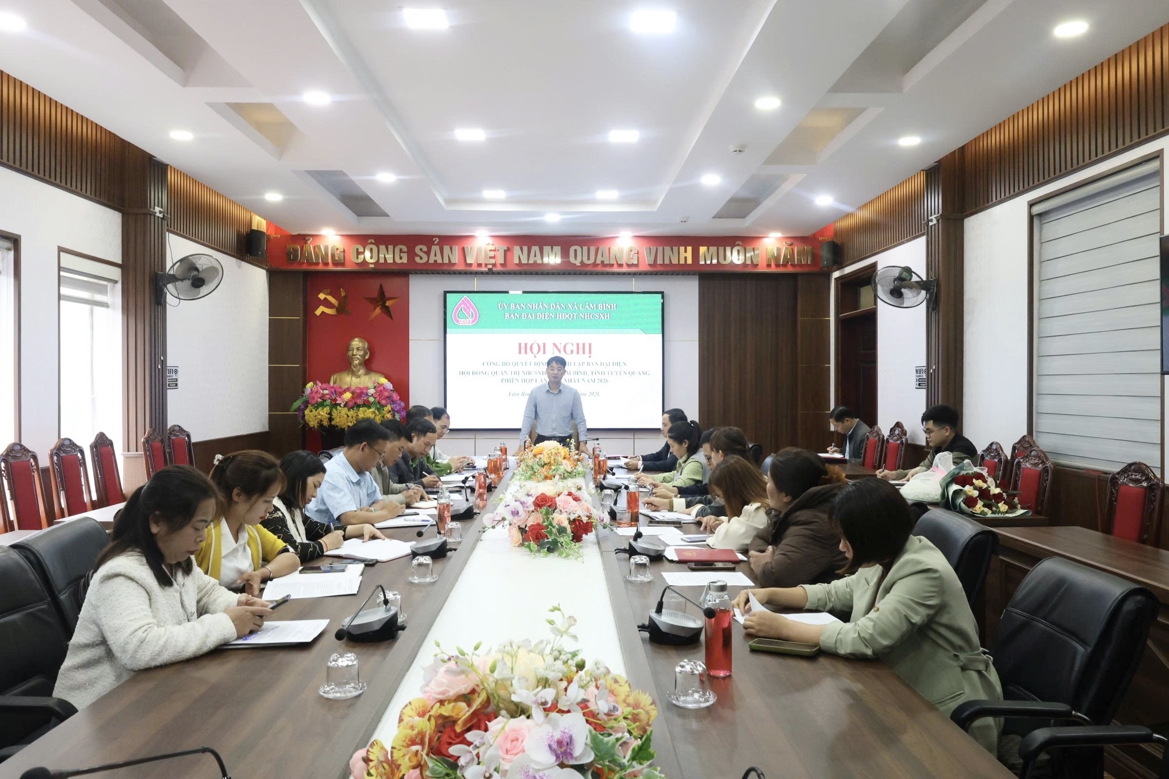 Hội nghị công bố Quyết định thành lập Ban đại diện Hội đồng quản trị NHCSXH xã Lâm Bình, phiêm họp thứ nhất năm 2026