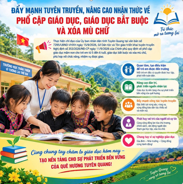 Đẩy mạnh tuyên truyền về phổ cập giáo dục,  giáo dục bắt buộc và xóa mù chữ