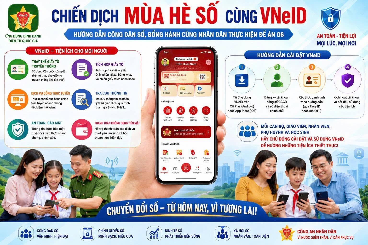 Xã Đông Thọ hưởng ứng "CHIẾN DỊCH MÙA HÈ SỐ CÙNG VneID, hướng dẫn công dân số, đồng hành cùng Nhân dân thực hiện Đề án 06" 