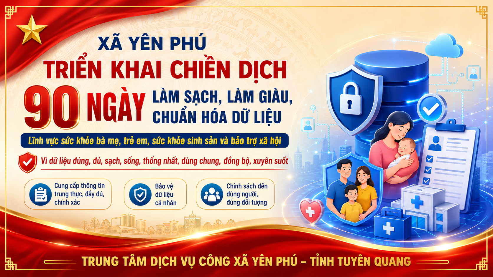 YÊN PHÚ TRIỂN KHAI CHIẾN DỊCH 90 NGÀY LÀM SẠCH, LÀM GIÀU, CHUẨN HÓA DỮ LIỆU VỀ SỨC KHỎE, TRẺ EM VÀ BẢO TRỢ XÃ HỘI
