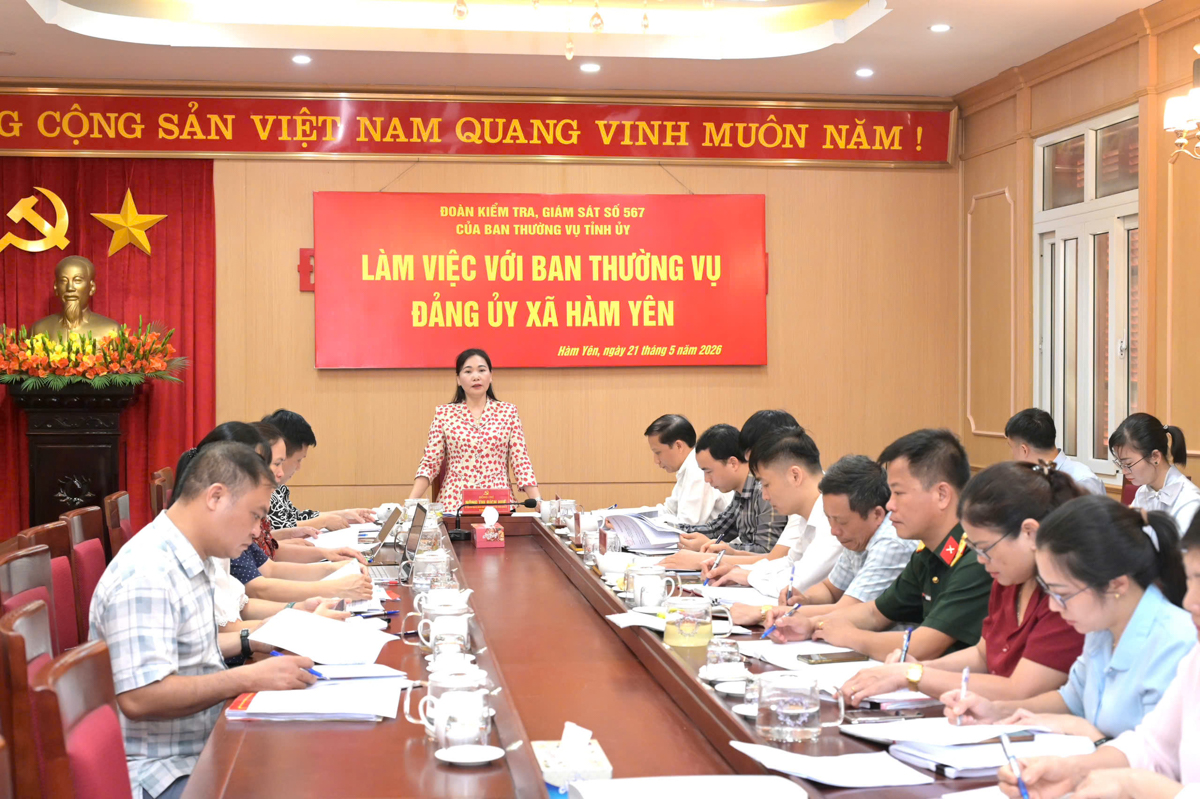 Đoàn kiểm, giám sát số 567 của Ban thường vụ Tỉnh ủy làm việc với xã Hàm Yên