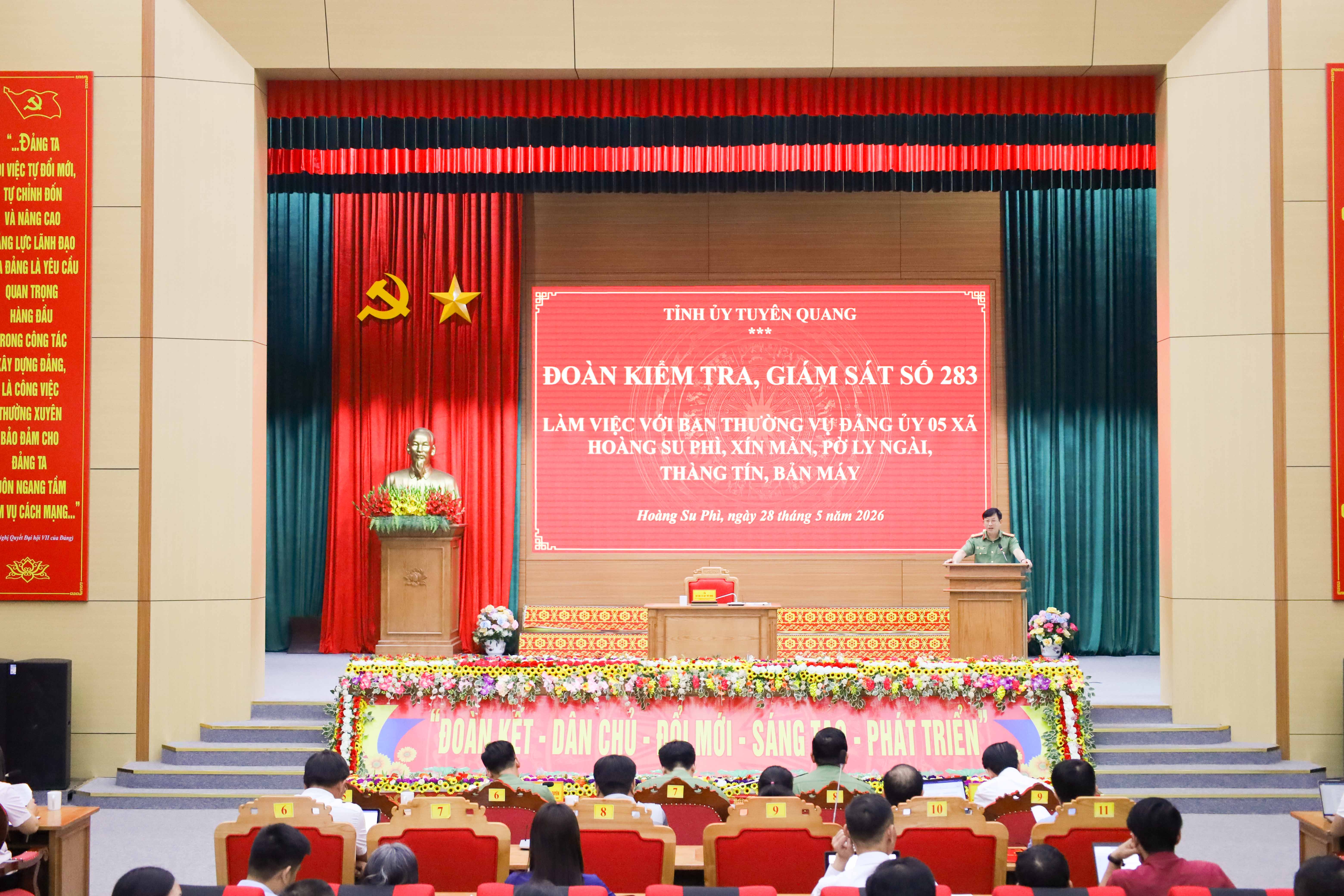 Đoàn kiểm tra, giám sát số 283 làm việc với Ban Thường vụ Đảng uỷ 05 xã Hoàng Su Phì, Xín Mần, Pờ Ly Ngài, Thàng Tín, Bản Máy