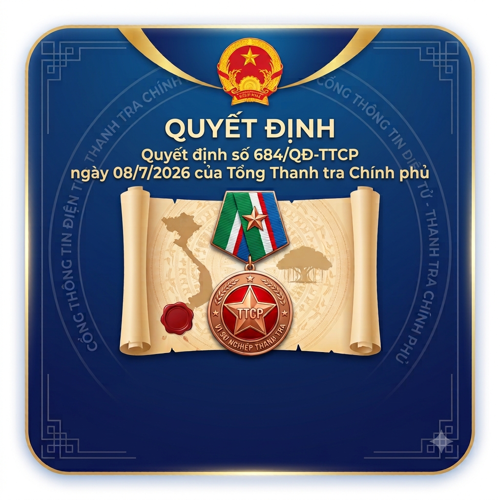 Quyết định số 684/QĐ-TTCP ngày 08 tháng 7 năm 2026 của Tổng Thanh tra Chính phủ về việc công bố thủ tục hành chính nội bộ giữa các cơ quan hành chính Nhà nước Xét tặng Kỷ niệm chương “Vì sự nghiệp Thanh tra” thuộc phạm vi chức năng quản lý của Thanh tra Chính phủ