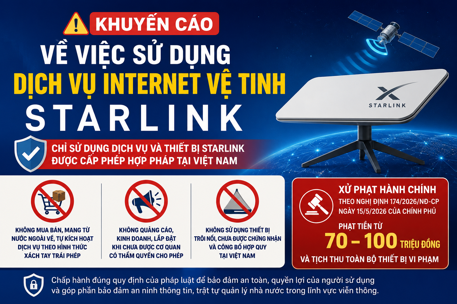 Khuyến cáo về việc sử dụng dịch vụ Internet vệ tinh Starlink tại Việt Nam