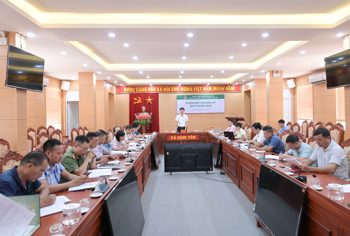 Ban đại diện HĐQT NHCSXH xã Hàm Yên họp đánh giá kết quả hoạt động quý II, triển khai nhiệm vụ quý III năm 2026