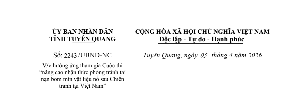 V/v hưởng ứng tham gia Cuộc thi “nâng cao nhận thức phòng tránh tai nạn bom mìn vật liệu nổ sau Chiến tranh tại Việt Nam”