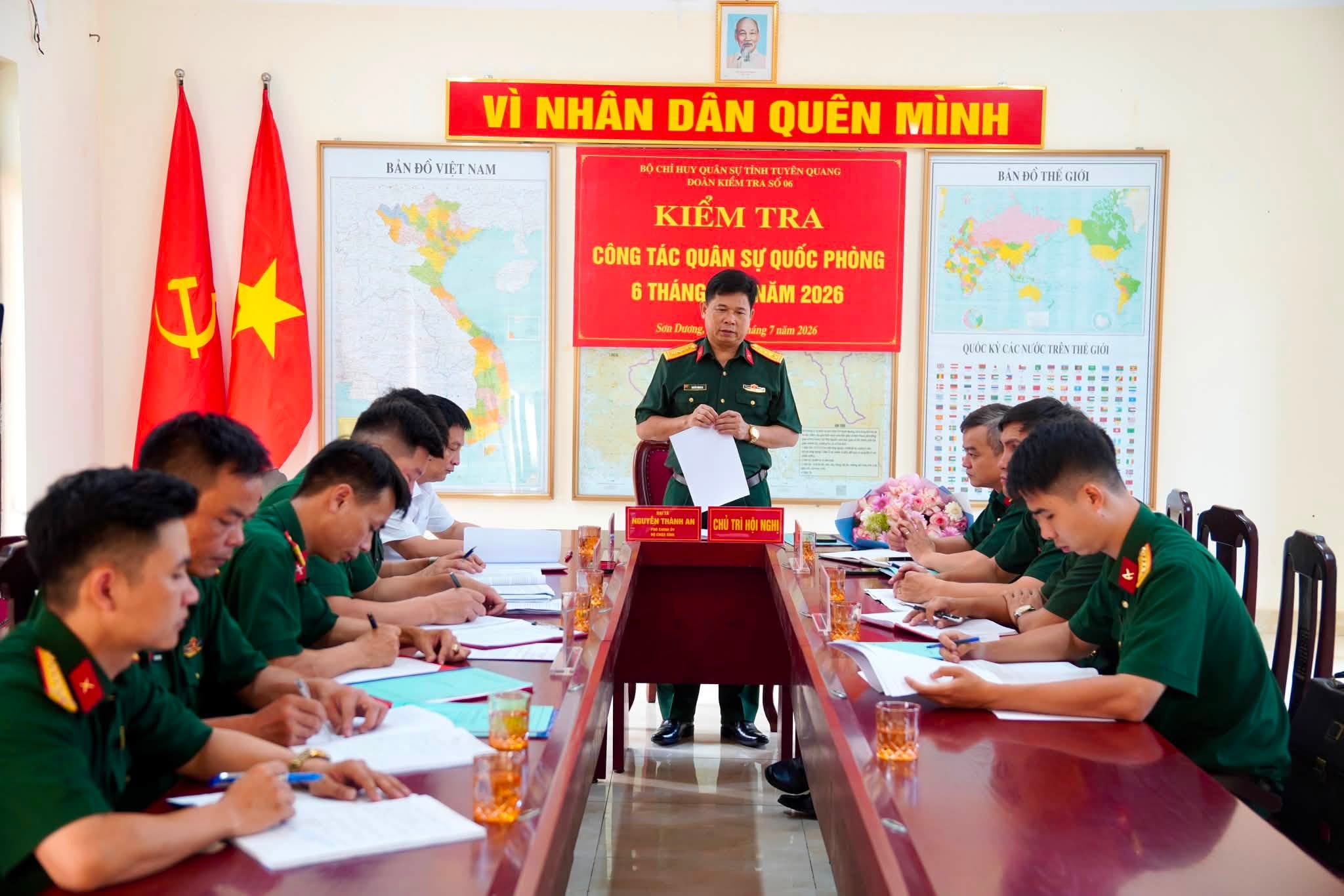 Đoàn kiểm tra Bộ CHQS tỉnh kiểm tra công tác quốc phòng, quân sự địa phương 6 tháng đầu năm 2026 tại xã Sơn Dương