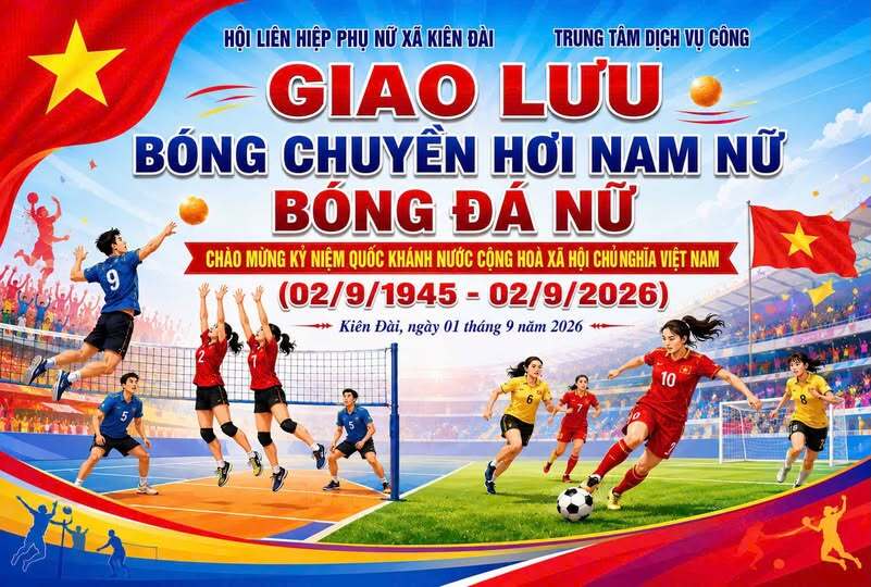 Kiên Đài tổ chức giao lưu bóng chuyền hơi nam nữ, bóng đá nữ chào mừng Quốc khánh 2/9