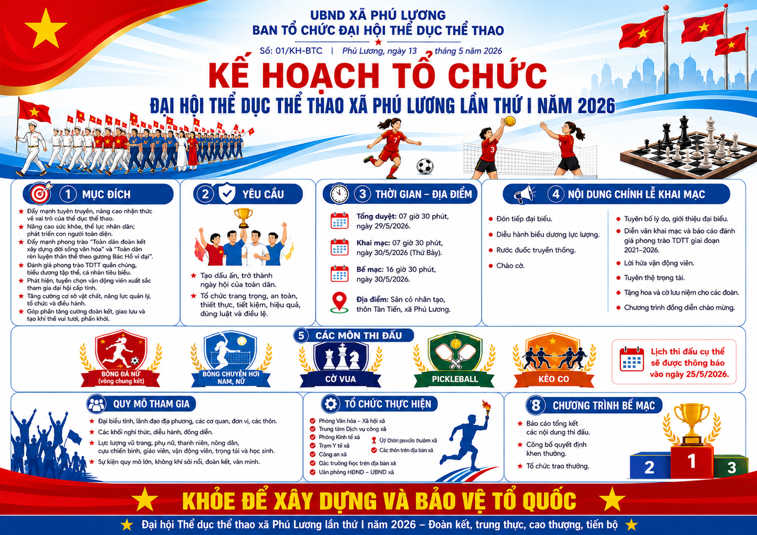 PHÚ LƯƠNG: BAN HÀNH KẾ HOẠCH TỔ CHỨC ĐẠI HỘI THỂ DỤC THỂ THAO XÃ LẦN THỨ I NĂM 2026