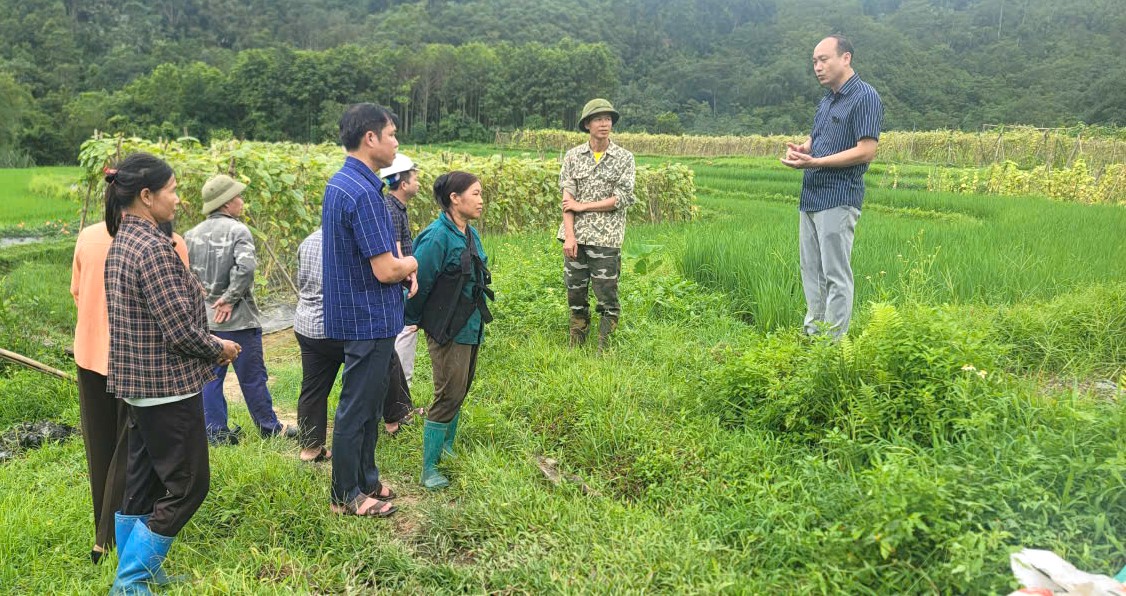 Đồng chí Chủ tịch UBND xã Kiên Đài khảo sát vùng trồng rau sạch tại thôn Khun Vìn và Làng Khây