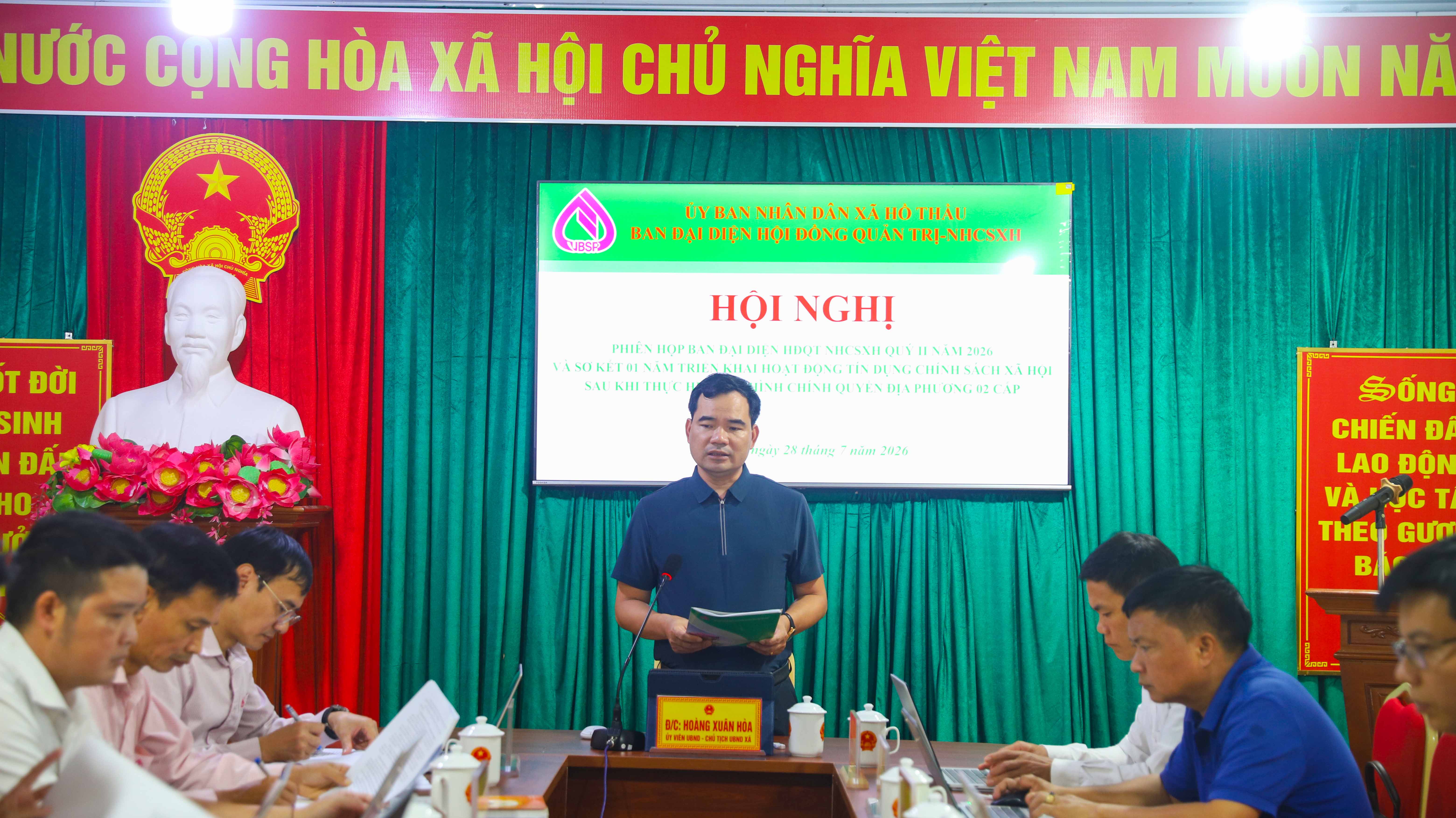 BAN ĐẠI DIỆN HĐQT NGÂN HÀNG CHÍNH SÁCH XÃ HỘI XÃ HỒ THẦU TỔ CHỨC PHIÊN HỌP QUÝ II NĂM 2026 VÀ SƠ KẾT 01 NĂM THỰC HIỆN TÍN DỤNG CHÍNH SÁCH XÃ HỘI THEO MÔ HÌNH CHÍNH QUYỀN ĐỊA PHƯƠNG HAI CẤP