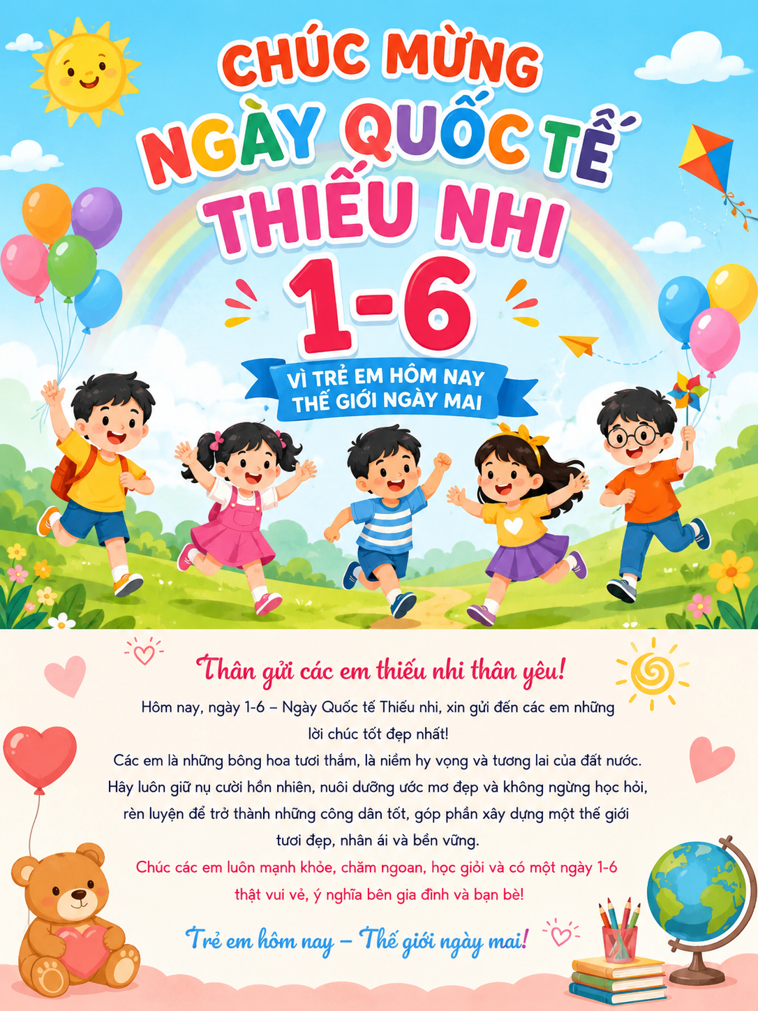 NGÀY QUỐC TẾ THIẾU NHI 1/6 – VÌ TRẺ EM HÔM NAY, THẾ GIỚI NGÀY MAI