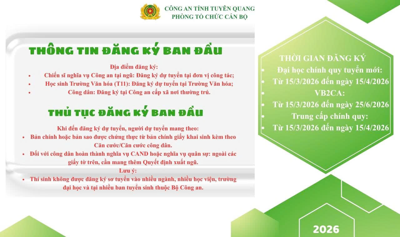 THÔNG BÁO TUYỂN SINH CÔNG AN NHÂN DÂN NĂM 2026!