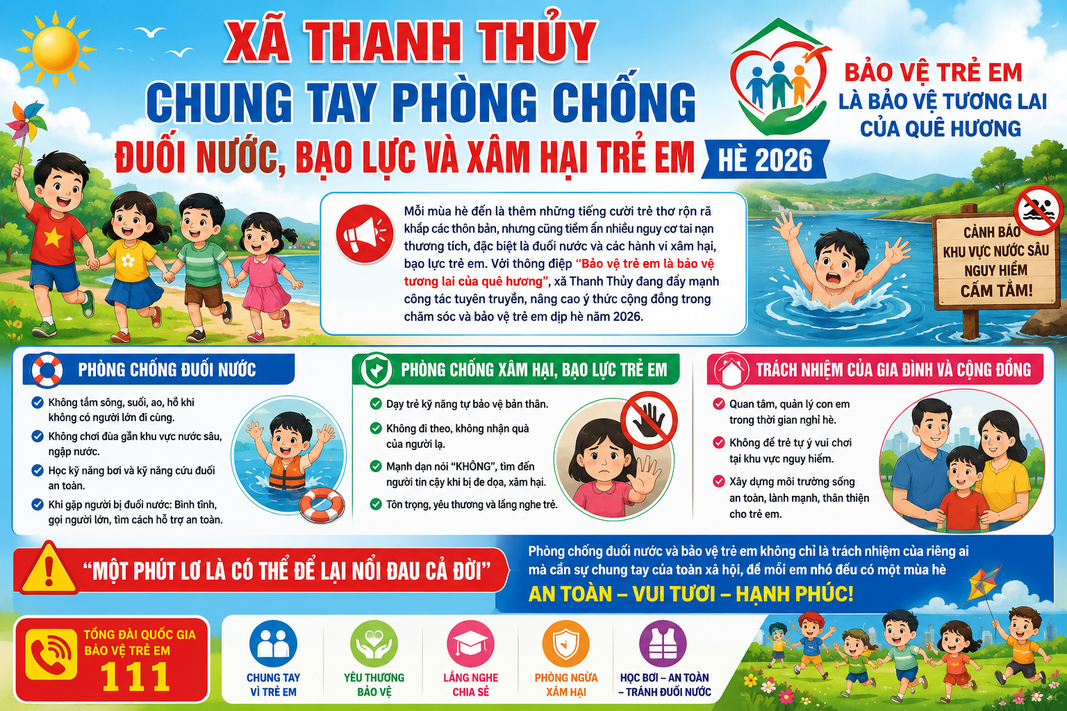 XÃ THANH THỦY CHUNG TAY PHÒNG CHỐNG ĐUỐI NƯỚC, BẠO LỰC VÀ XÂM HẠI TRẺ EM HÈ 2026