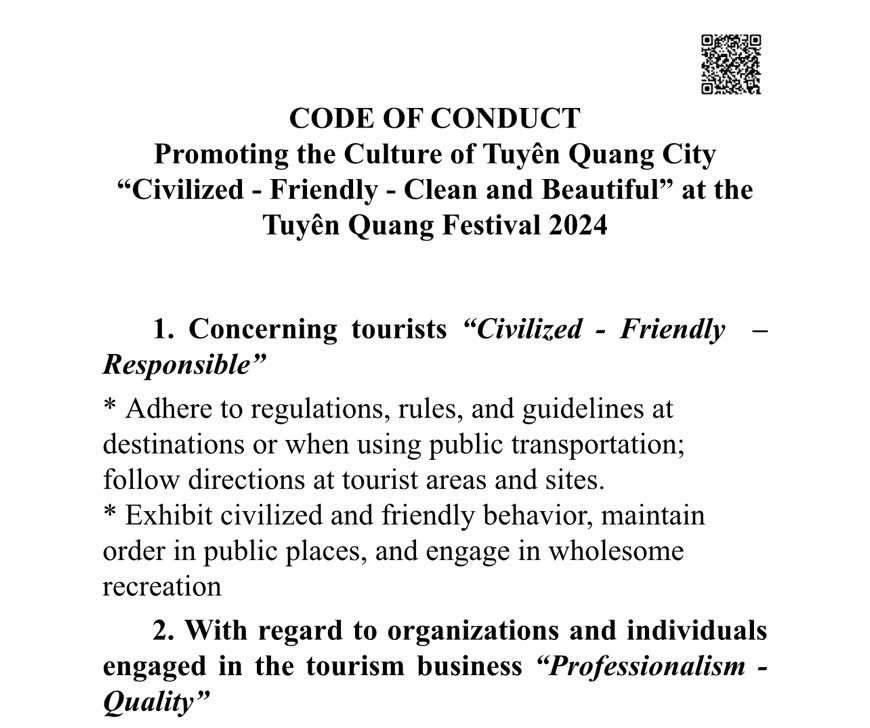 CODE OF CONDUCT Promoting the Culture of Tuyên Quang City  “Civilized - Friendly - Clean and Beautiful” at the Tuyên Quang Festival 2024