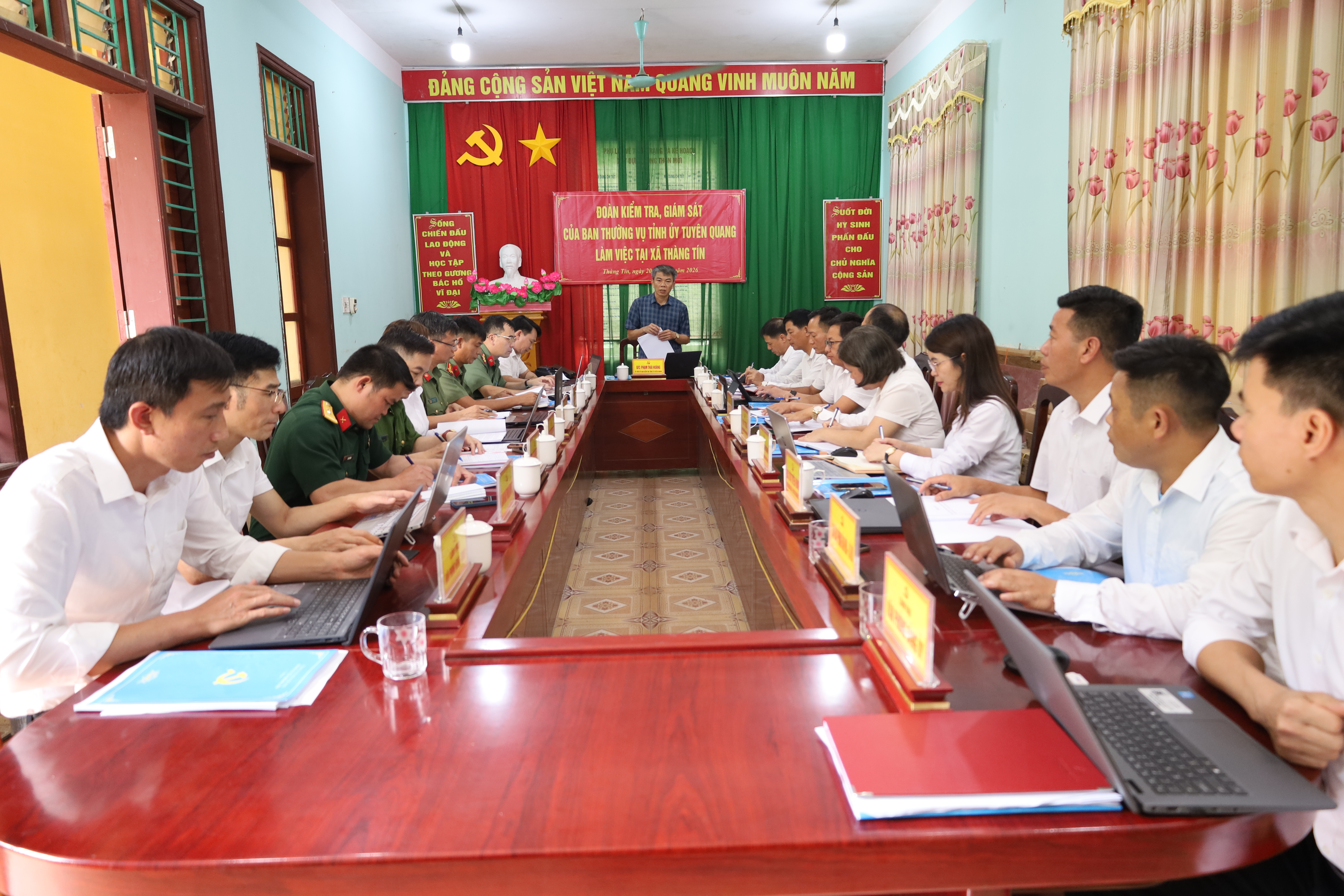 Đoàn Kiểm tra, giám sát số 748 làm việc với Ban Thường vụ Đảng ủy xã Thàng Tín