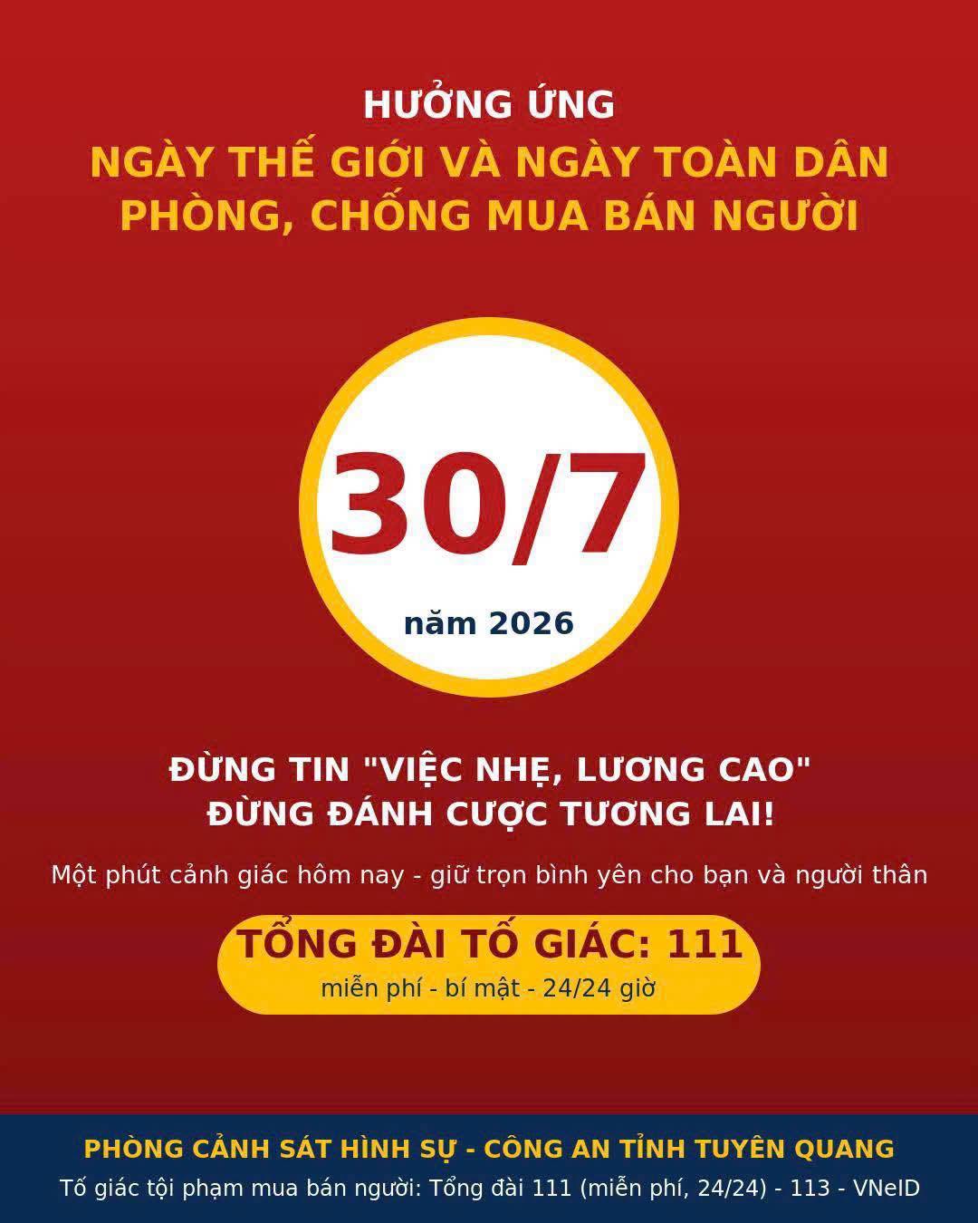 HƯỞNG ỨNG NGÀY TOÀN DÂN PHÒNG, CHỐNG MUA BÁN NGƯỜI 30/7