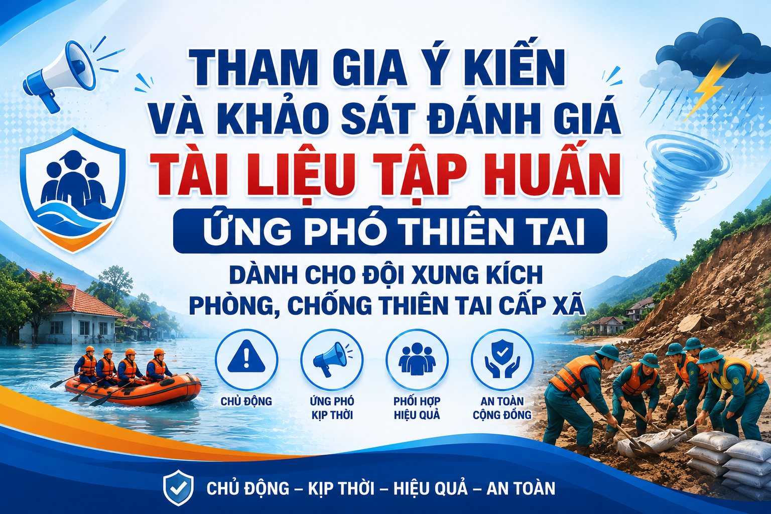 Mời tham gia góp ý và khảo sát đánh giá tài liệu tập huấn ứng phó thiên tai dành cho đội xung kích phòng, chống thiên tai cấp xã