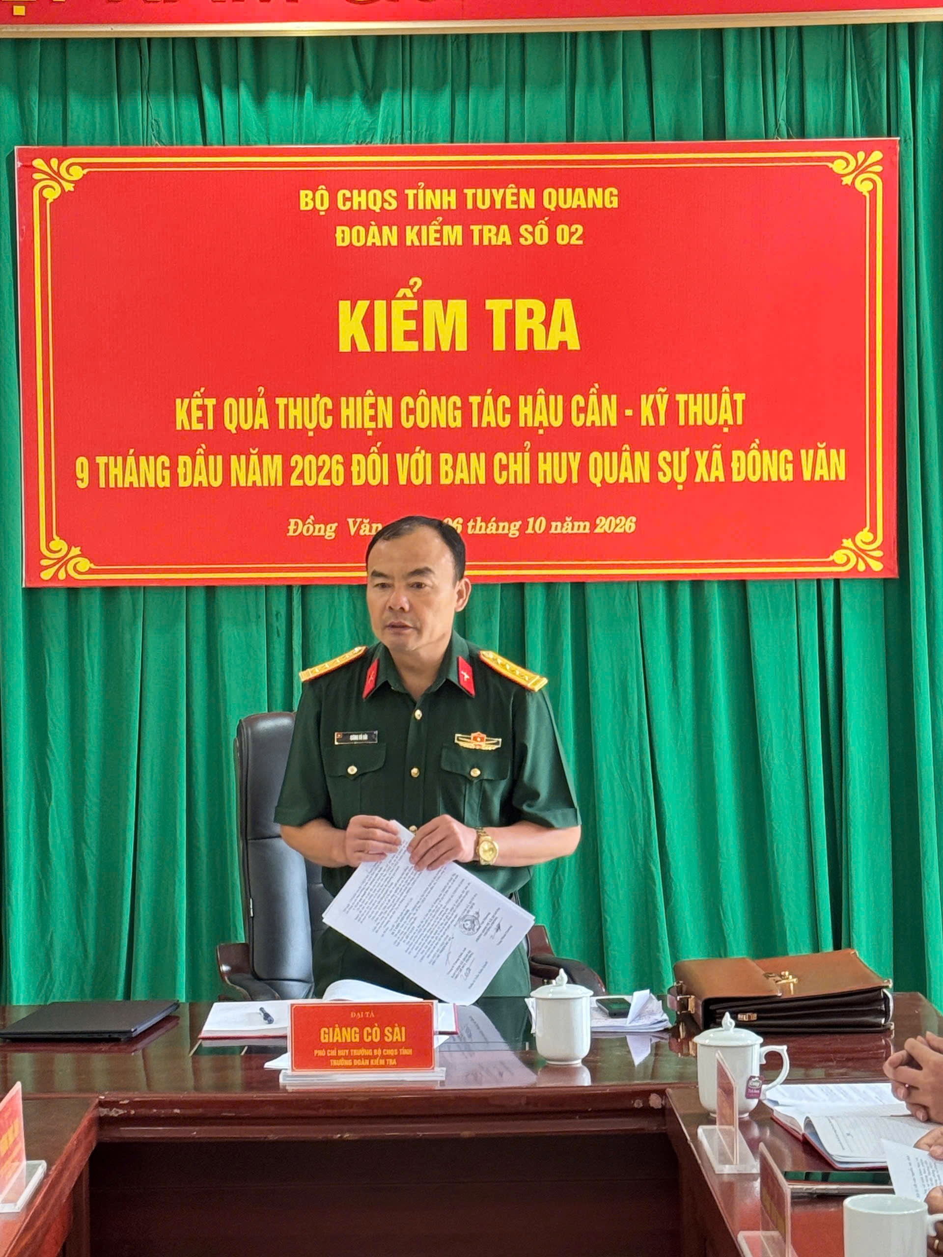 ĐOÀN KIỂM TRA BỘ CHQS TỈNH KIỂM TRA CÔNG TÁC HẬU CẦN, KỸ THUẬT TẠI BAN CHQS XÃ ĐỒNG VĂN