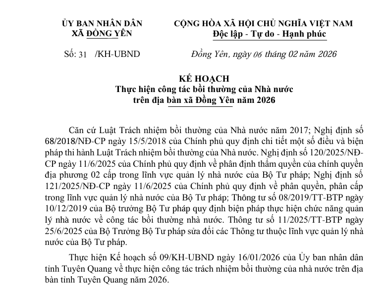 Số: 31 /KH-UBND