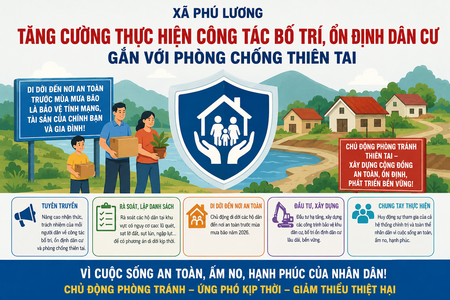 XÃ PHÚ LƯƠNG TĂNG CƯỜNG THỰC HIỆN CÔNG TÁC BỐ TRÍ, ỔN ĐỊNH DÂN CƯ GẮN VỚI PHÒNG CHỐNG THIÊN TAI
