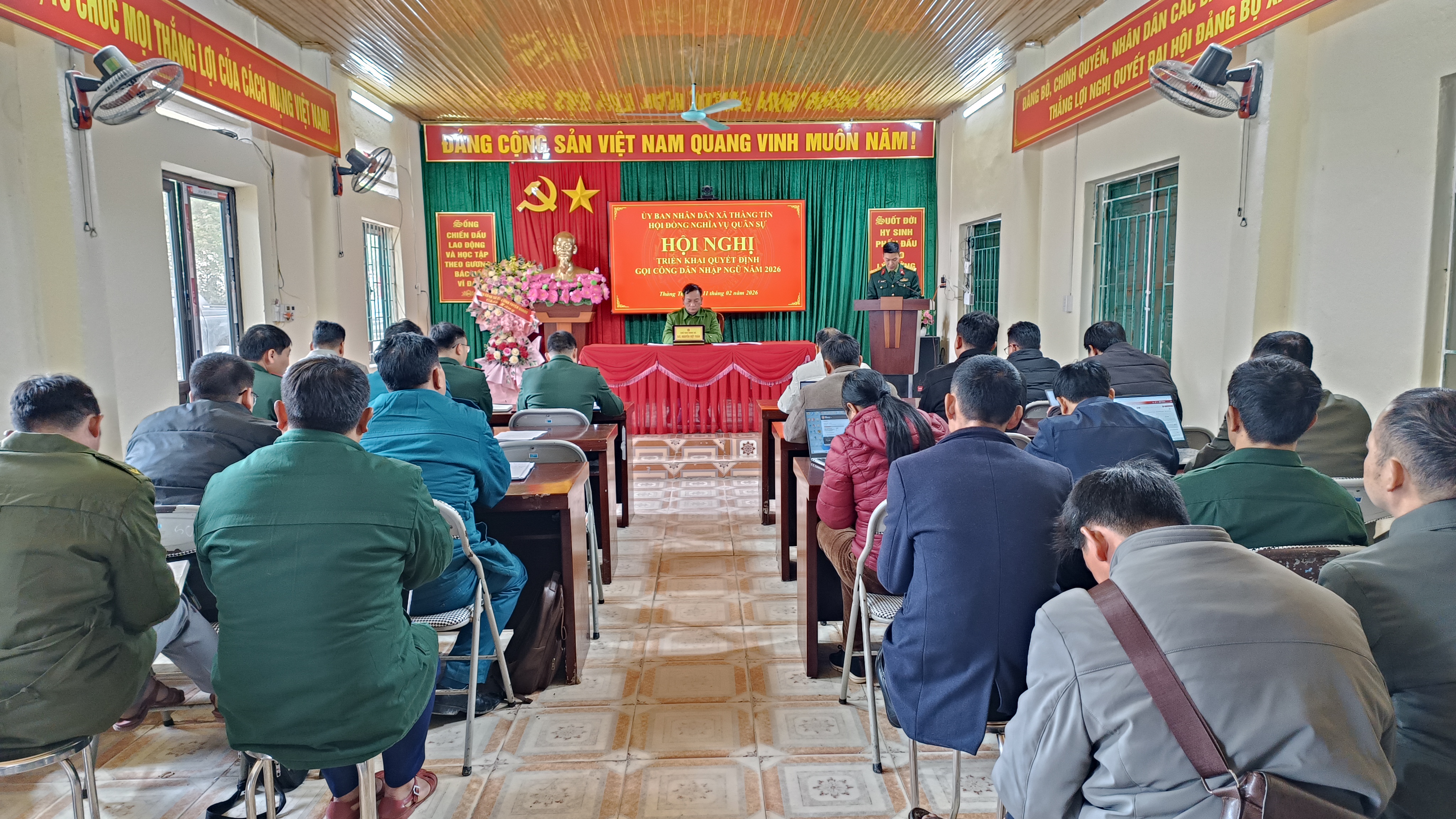 Hội đồng Nghĩa vụ quân sự xã Thàng Tín tổ chưc Hội nghị triển khai quyết định gọi công dân nhập ngũ năm 2026