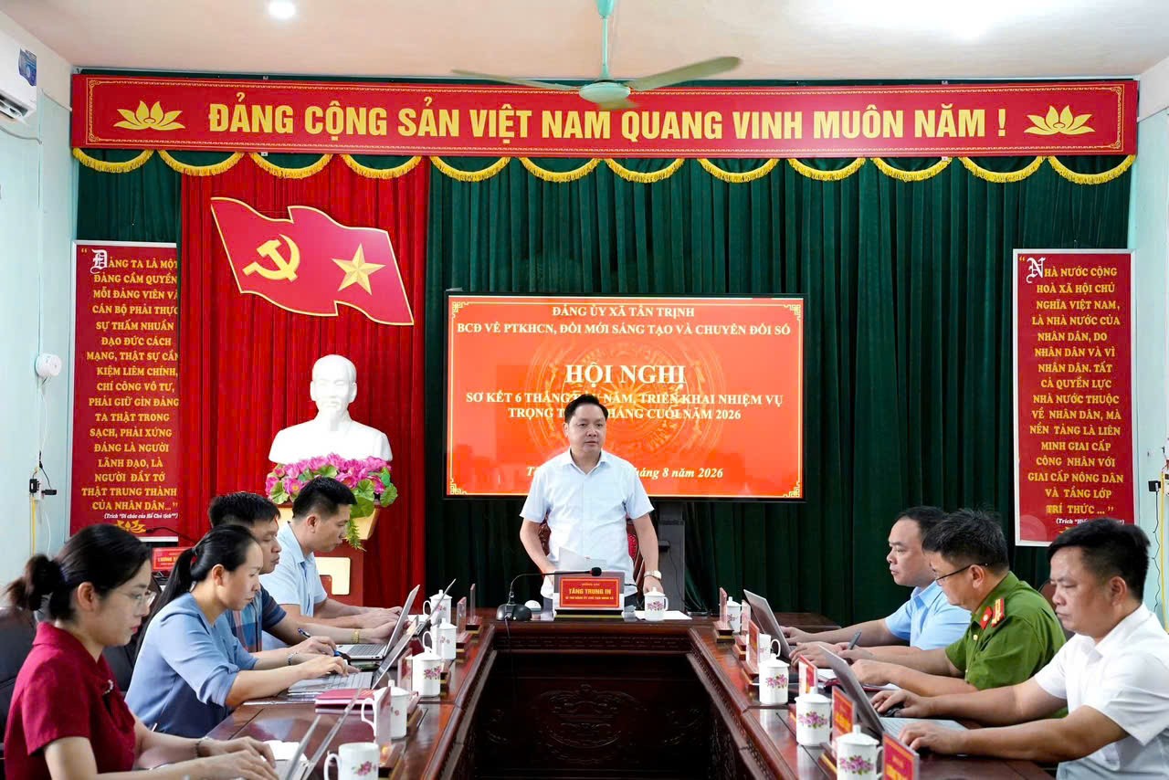 BAN CHỈ ĐẠO VỀ PHÁT TRIỂN KHOA HỌC, CÔNG NGHỆ, ĐỔI MỚI SÁNG TẠO VÀ CHUYỂN ĐỔI SỐ XÃ TÂN TRỊNH HỌP ĐÁNH GIÁ KẾT QUẢ THỰC HIỆN NHIỆM VỤ 6 THÁNG ĐẦU NĂM 2026