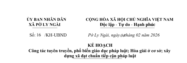 KẾ HOẠCH  Công tác tuyên truyền, phổ biến giáo dục pháp luật; Hòa giải ở cơ sở; xây  dựng xã đạt chuẩn tiếp cận pháp luật 