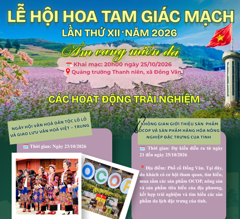 Lễ hội Hoa Tam giác mạch lần thứ XII năm 2026 "Âm vang miền đá"