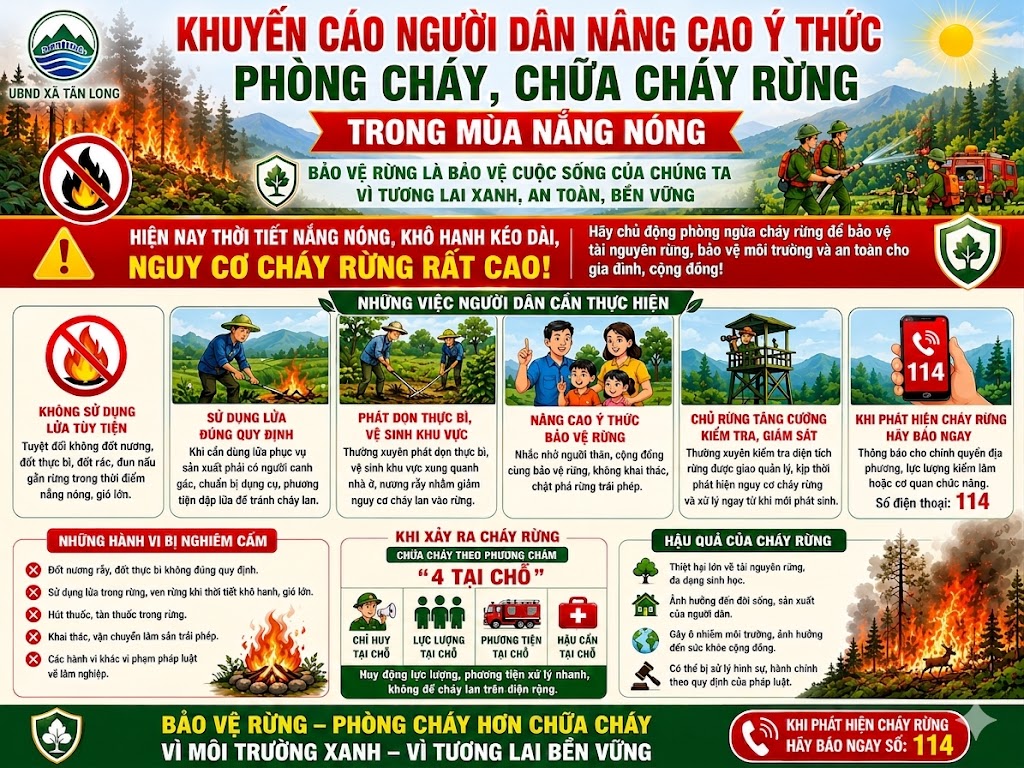 UBND xã Tân Long khuyến cáo người dân cần nâng cao ý thức phòng cháy, chữa cháy rừng trong mùa nắng nóng
