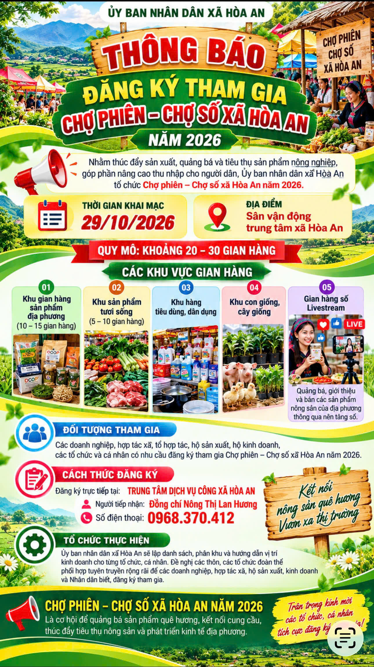 THÔNG BÁO ĐĂNG KÝ THAM GIA CHỢ PHIÊN – CHỢ SỐ XÃ HÒA AN