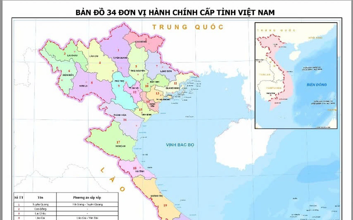 Bản đồ 34 đơn vị hành chính cấp tỉnh Việt Nam