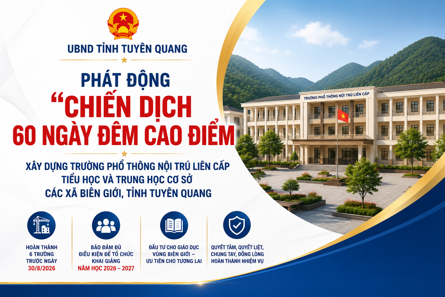 Phát động “Chiến dịch 60 ngày đêm cao điểm” xây dựng 6 trường phổ thông nội trú tại các xã biên giới