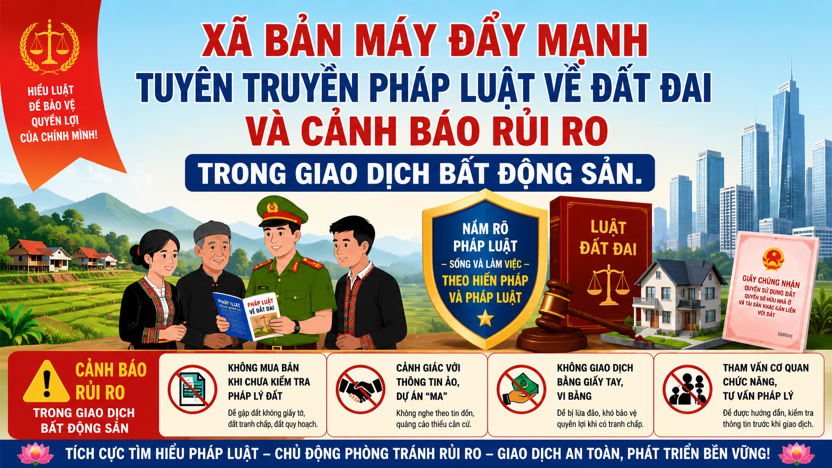XÃ BẢN MÁY ĐẨY MẠNH TUYÊN TRUYỀN PHÁP LUẬT VỀ ĐẤT ĐAI VÀ CẢNH BÁO RỦI RO  TRONG GIAO DỊCH BẤT ĐỘNG SẢN