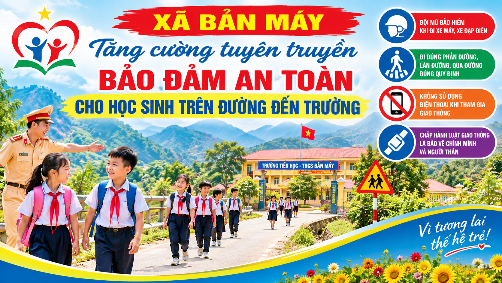 XÃ BẢN MÁY TĂNG CƯỜNG BẢO ĐẢM AN TOÀN CHO HỌC SINH TRÊN ĐƯỜNG ĐẾN TRƯỜNG