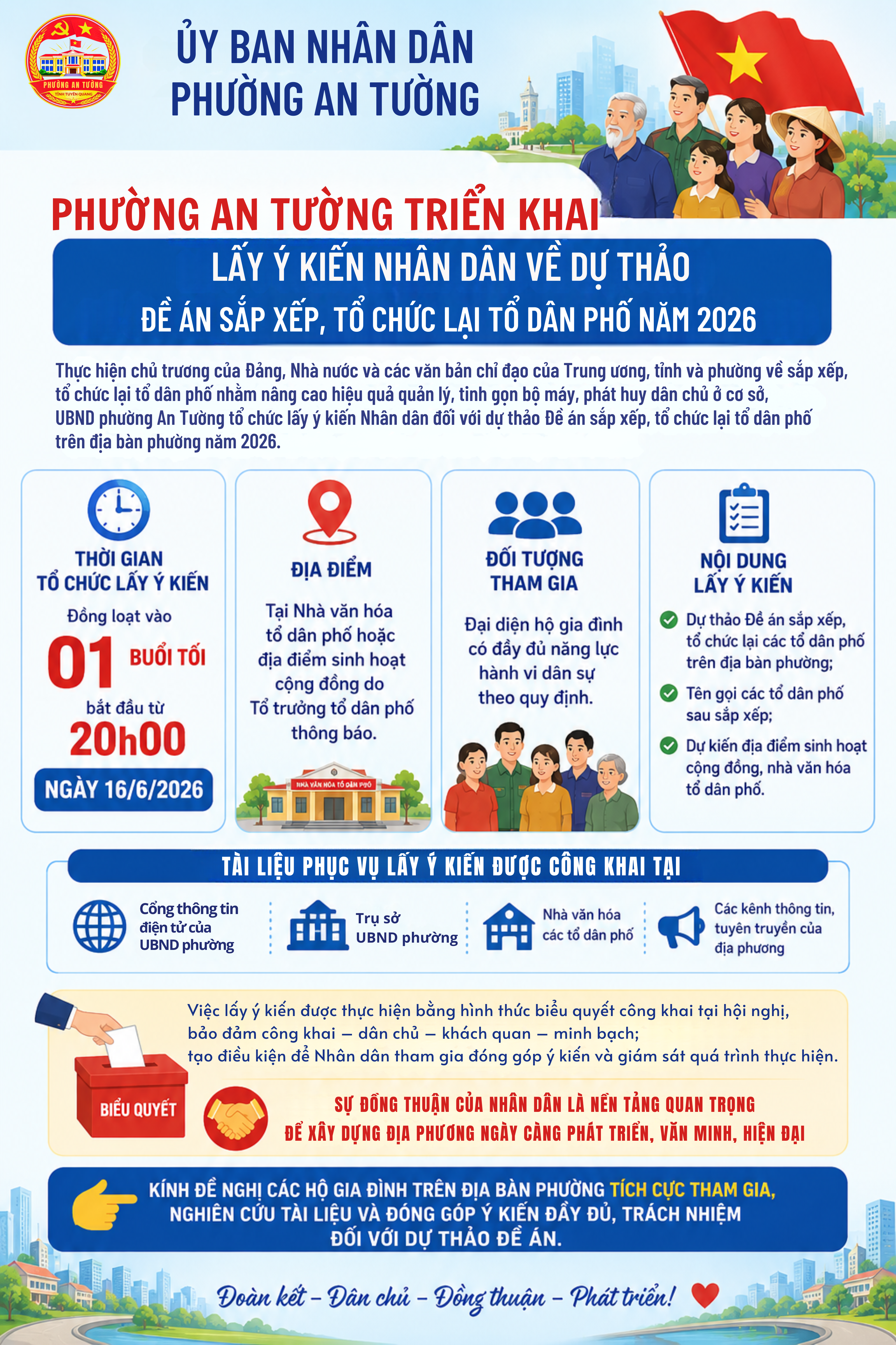 Phường An Tường triển khai lấy ý kiến Nhân dân về dự thảo Đề án sắp xếp, tổ chức lại Tổ dân phố năm 2026