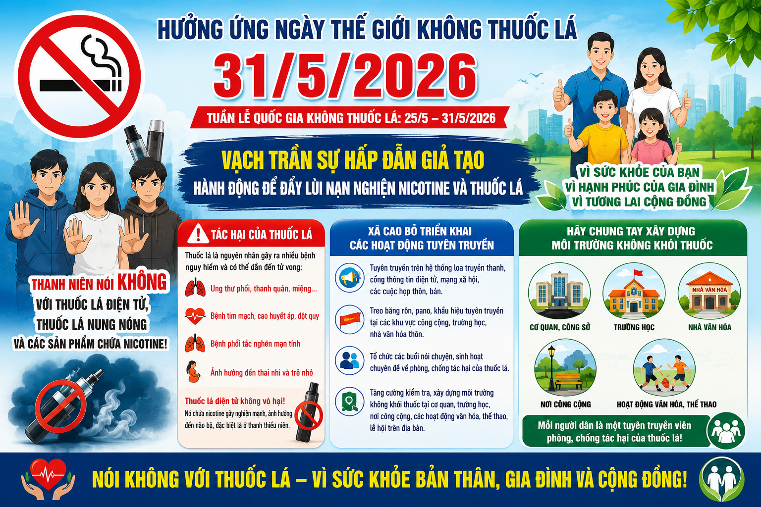 Xã Cao Bồ đẩy mạnh tuyên truyền hưởng ứng ngày thế giới không thuốc lá 31/5/2026