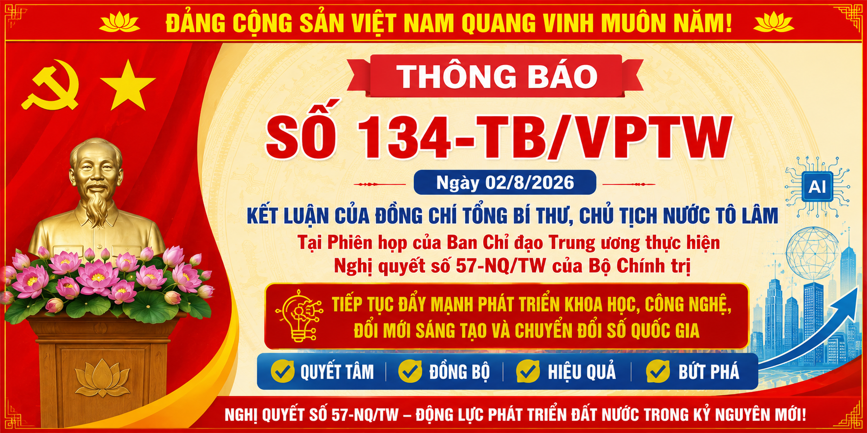 Thông báo Kết luận của Tổng Bí thư, Chủ tịch nước Tô Lâm tại Phiên họp Ban Chỉ đạo Trung ương thực hiện Nghị quyết số 57-NQ/TW