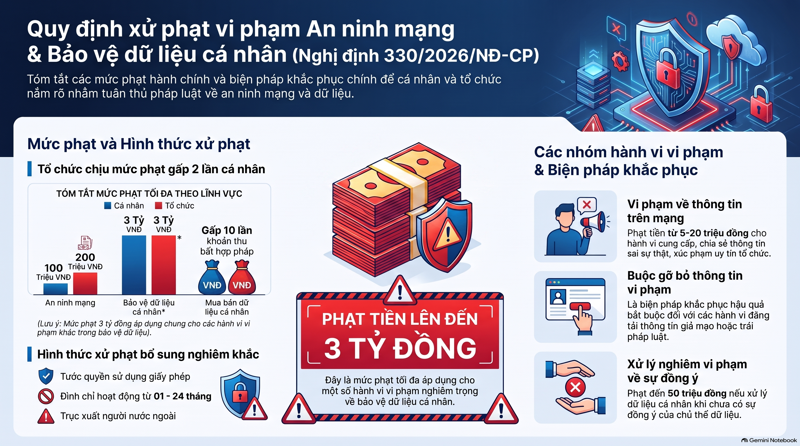 Nghị định số: 330/2026/NĐ-CP ngày 19 tháng 8 năm 2026 của Chính phủ về Quy định xử phạt vi phạm hành chính trong lĩnh vực an ninh mạng và bảo vệ dữ liệu cá nhân