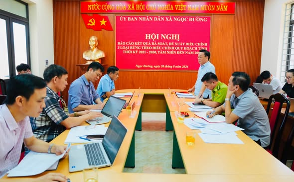 Bí thư Đảng uỷ, Chủ tịch HĐND xã dự hội nghị báo cáo kết quả rà soát, đề xuất điều chỉnh 3 loại rừng xã Ngọc Đường theo điều chỉnh quy hoạch tỉnh  