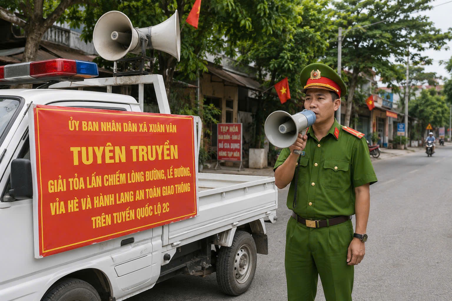 TUYÊN TRUYỀN VỀ BẢO ĐẢM TRẬT TỰ AN TOÀN GIAO THÔNG, GIẢI TỎA VI PHẠM HÀNH LANG AN TOÀN ĐƯỜNG BỘ TRÊN TUYẾN QUỐC LỘ 2C